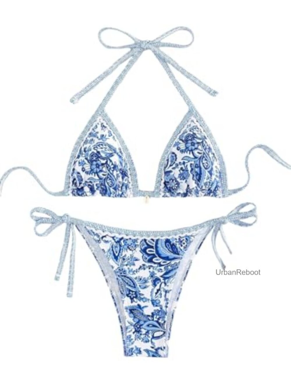 Women's Floral Halter Bikini Set Paisley Tie Back Swimwear